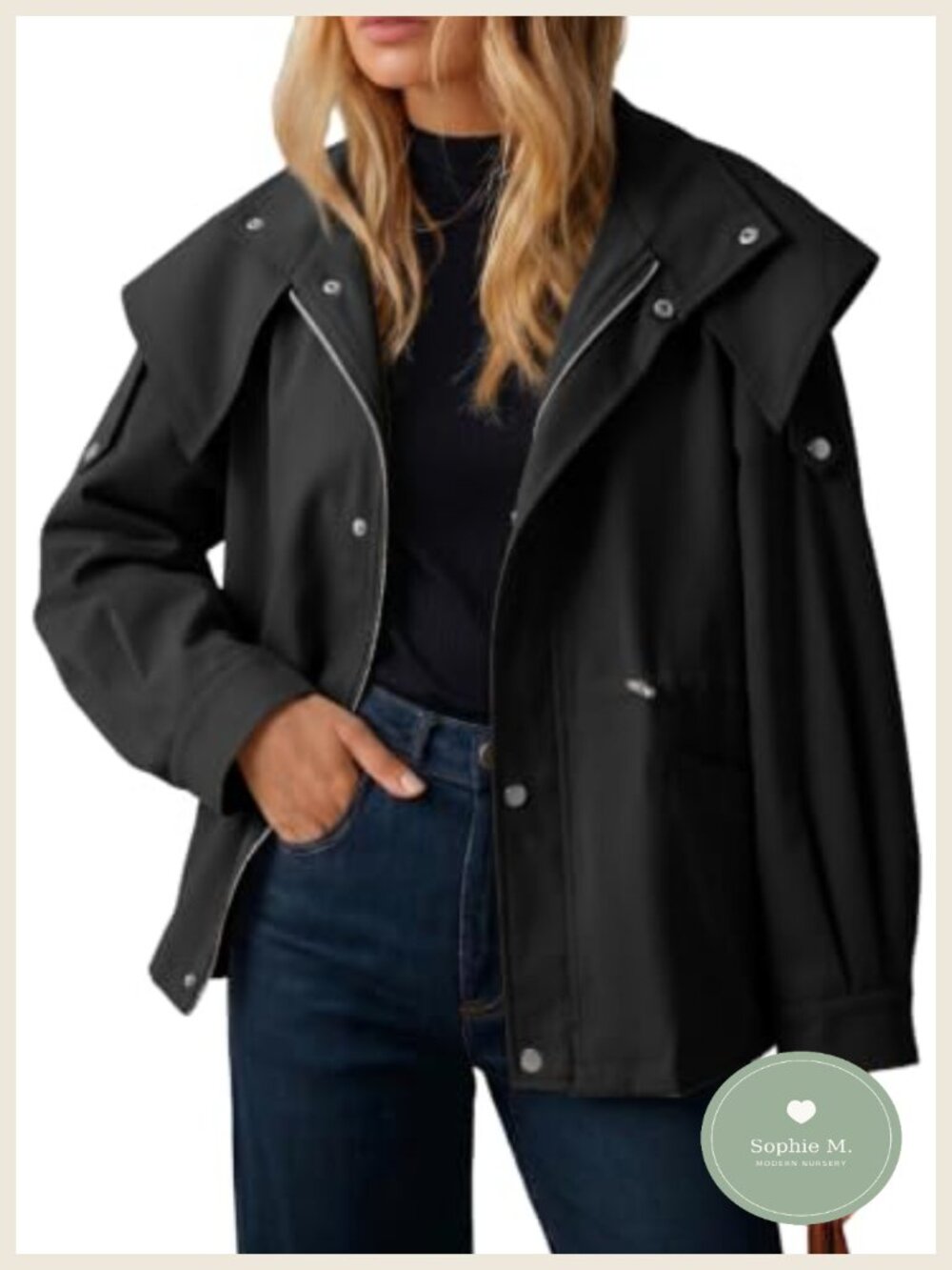 Women's Casual Drawstring Zip Trench Coat Hooded Lightweight Jacket